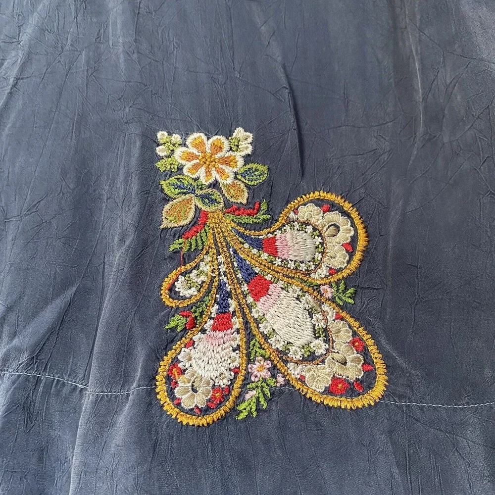Johnny Was Navy Embroidered Dress Long Sleeve V‎ Neck Women's Size XS